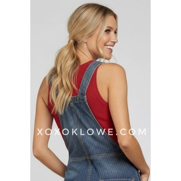 POL Retro 90’s Denim Overalls | Distressed Dark Wash Grunge - Picture 7 of 8